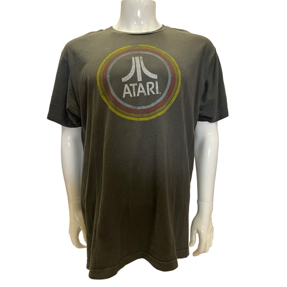 Atari Logo Graphic T-Shirt Retro Style Olive Green Ripple Junction XL 100% Cotto